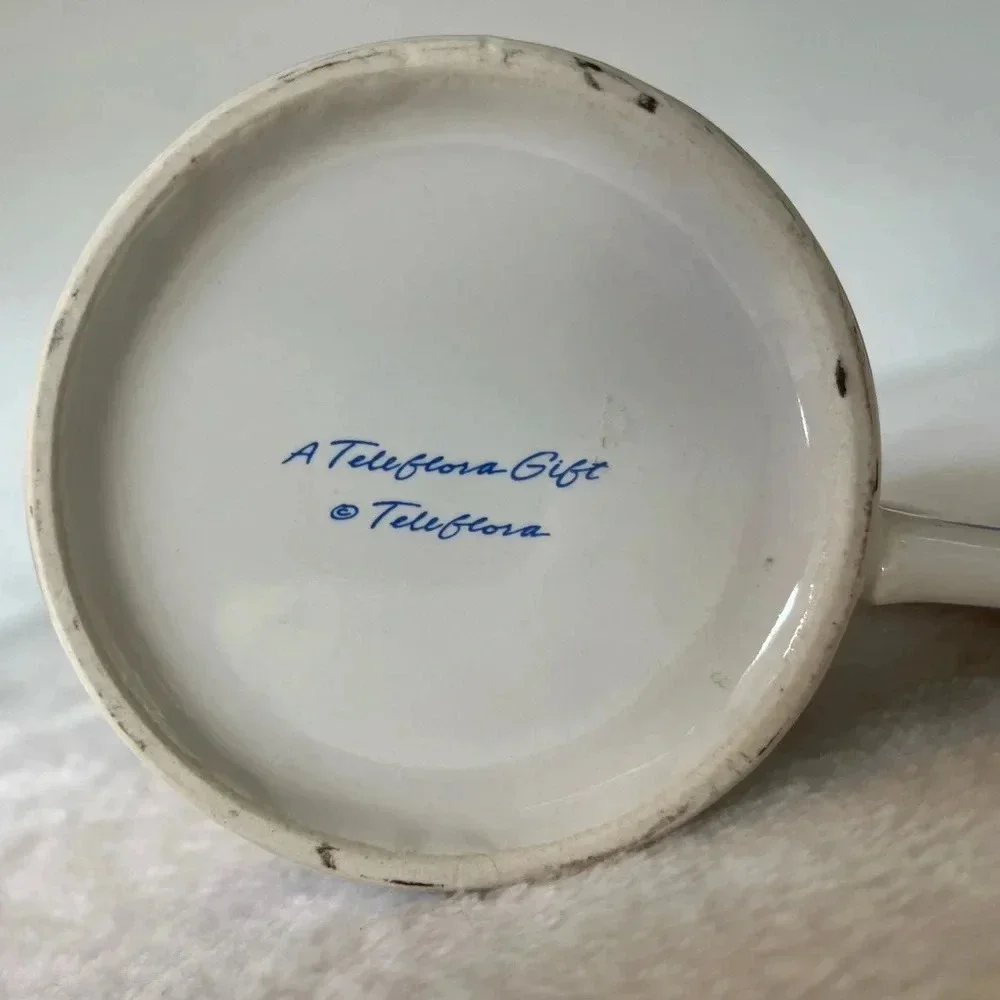 “Thinking of You” A Telaflora Gift 80s Flower Vase Mug Rainbows Greeting Pen Cup
